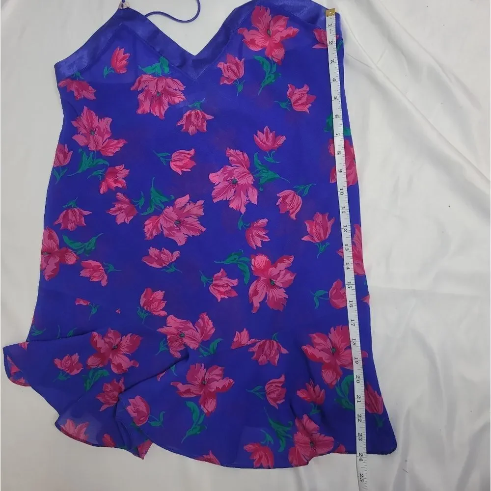 VINTAGE‎ 80s slip dress blue floral chemise strappy M - Picture 10 of 10